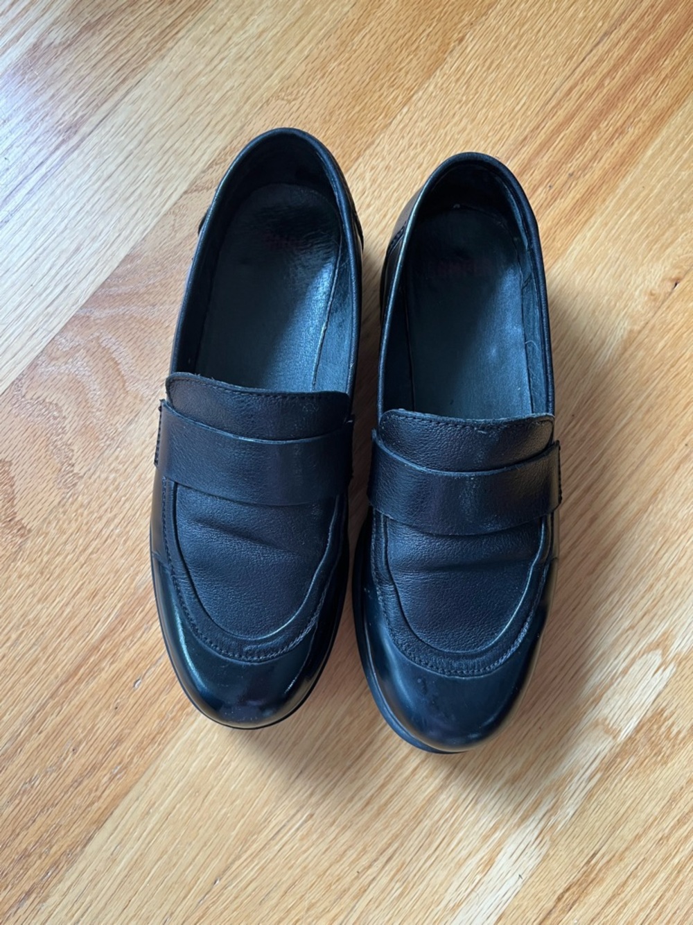 Camper Black Leather Women's Penny Loafers